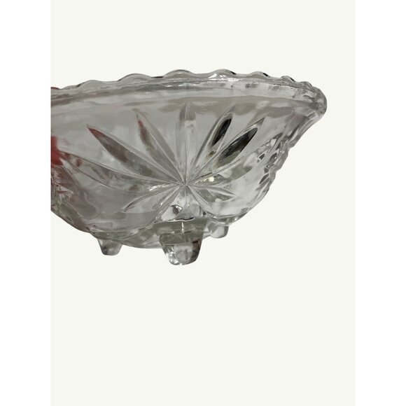 Vintage Starburst Pattern Clear Glass Footed Bowl - Picture 6 of 11